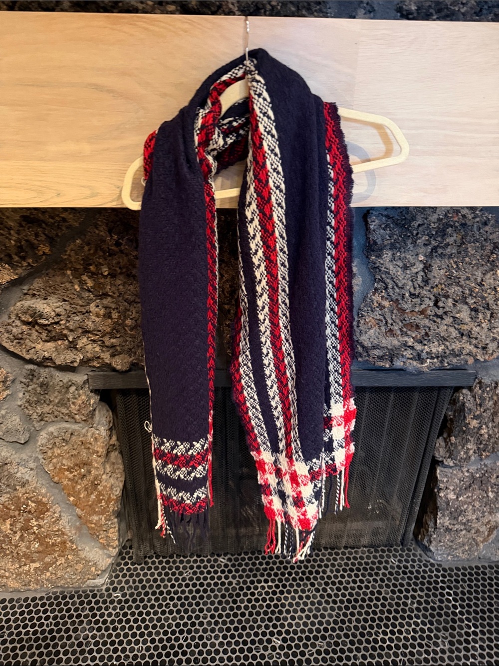 Woven Plaid Navy and Red Scarf - Unbranded